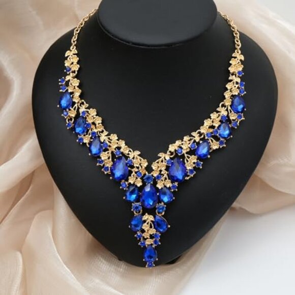 Elegant Crystal Jewelry Set Flower Bridal Necklace Earrings Bangle Wedding - Picture 4 of 8